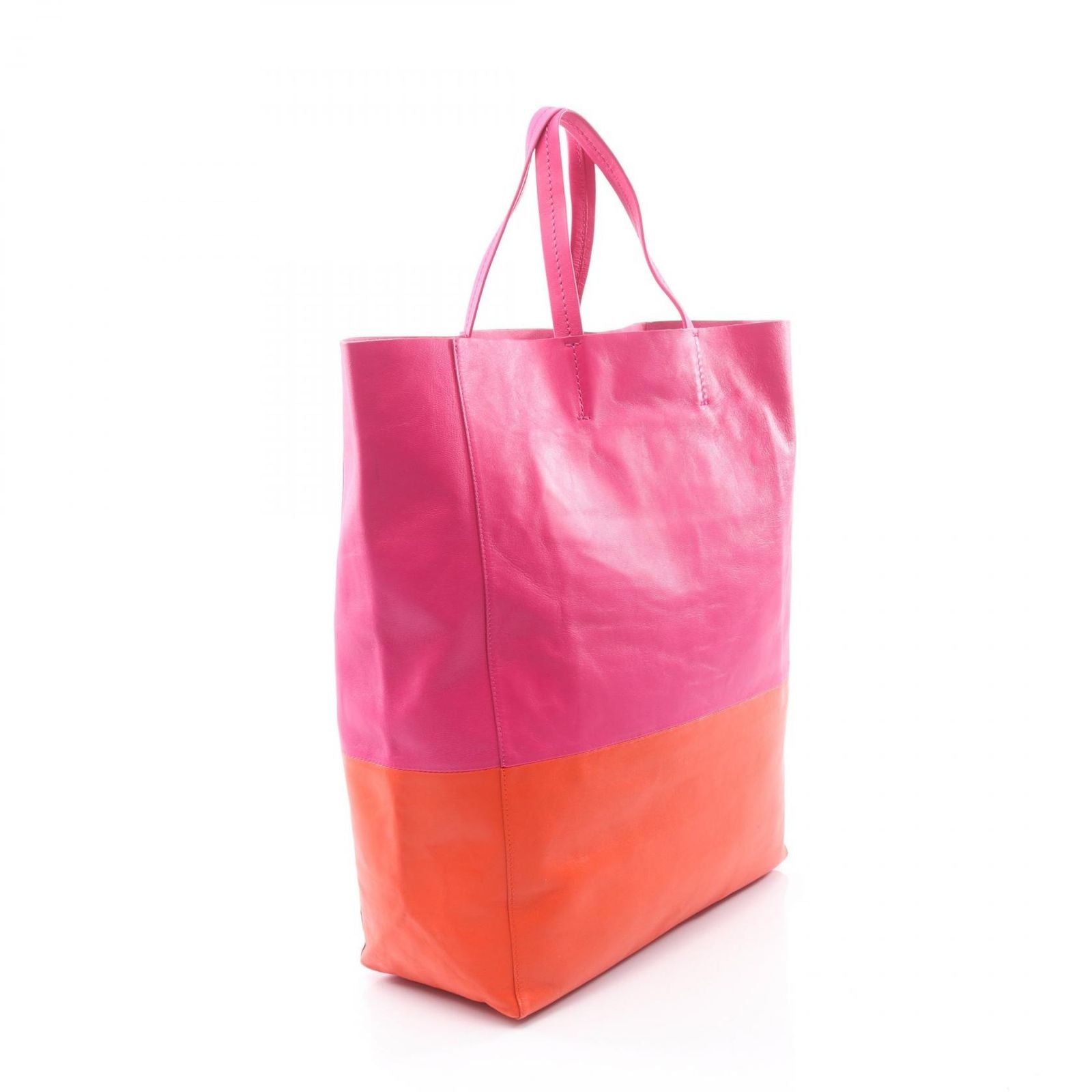 Celine Tote Horizontal Cabas Fuchsia Pink Orange Leather — view 2