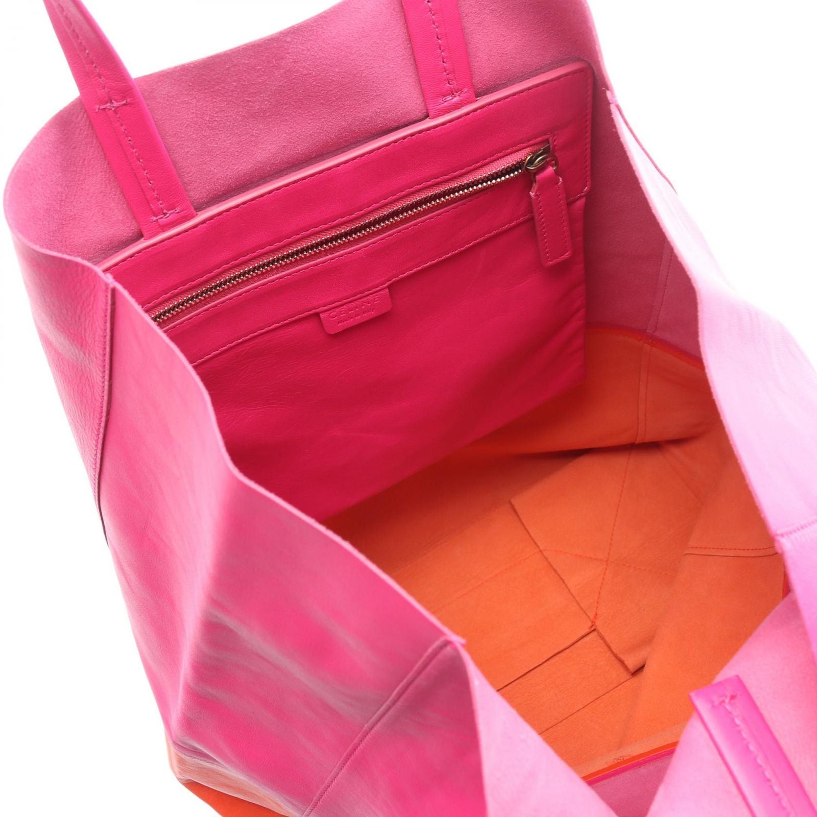 Celine Tote Horizontal Cabas Fuchsia Pink Orange Leather — view 3