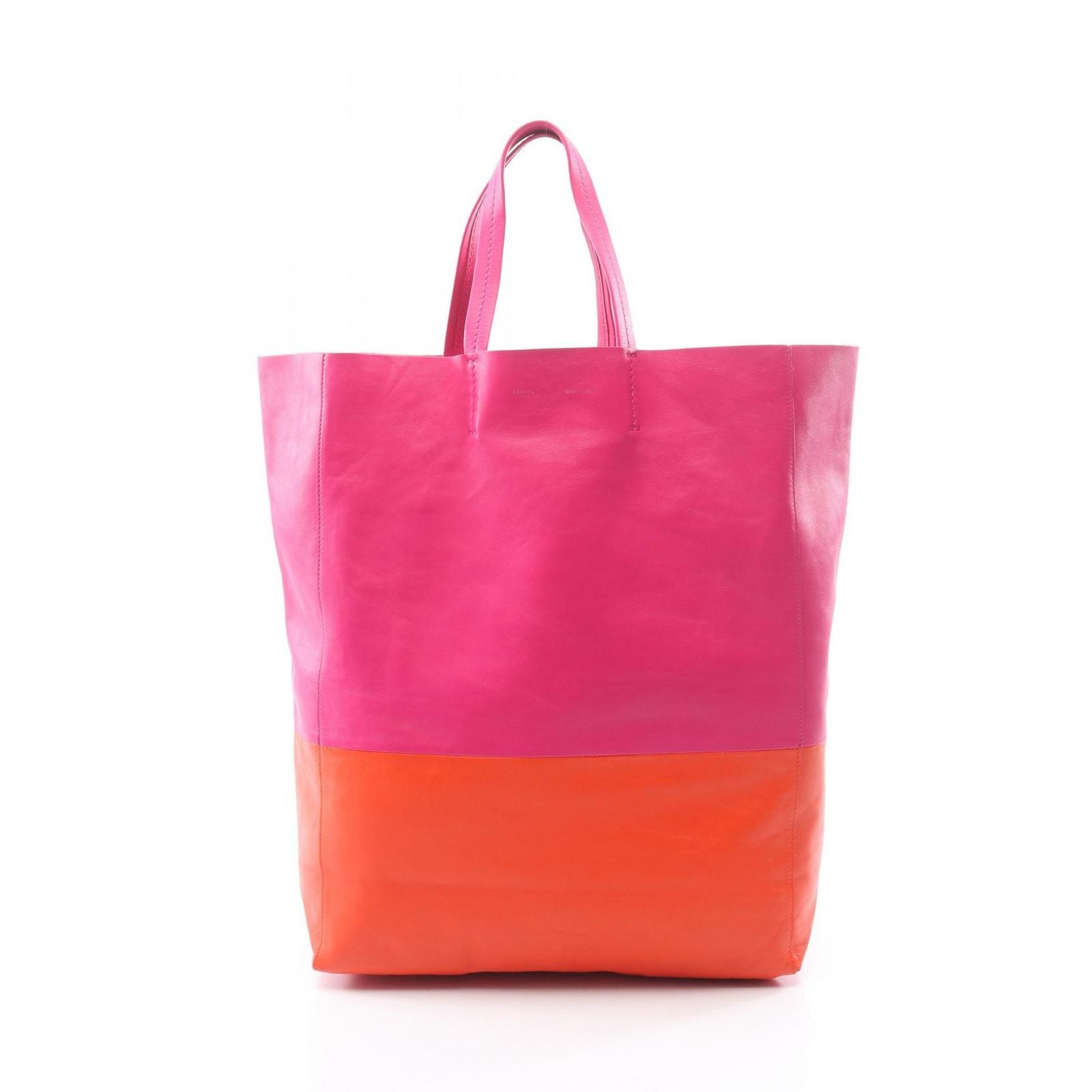 Celine Tote Horizontal Cabas Fuchsia Pink Orange Leather
