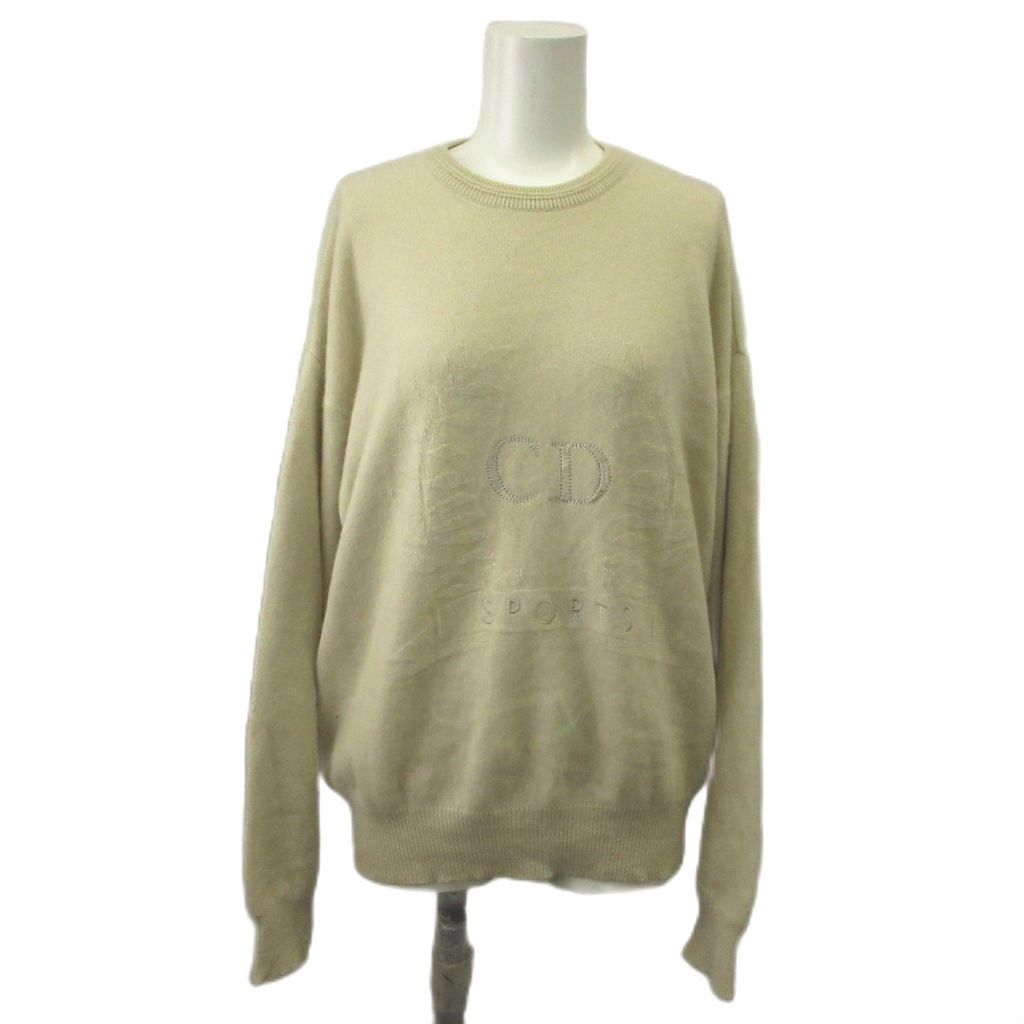 Dior Knit Sweater M Beige Long Sleeve Round Neck RN