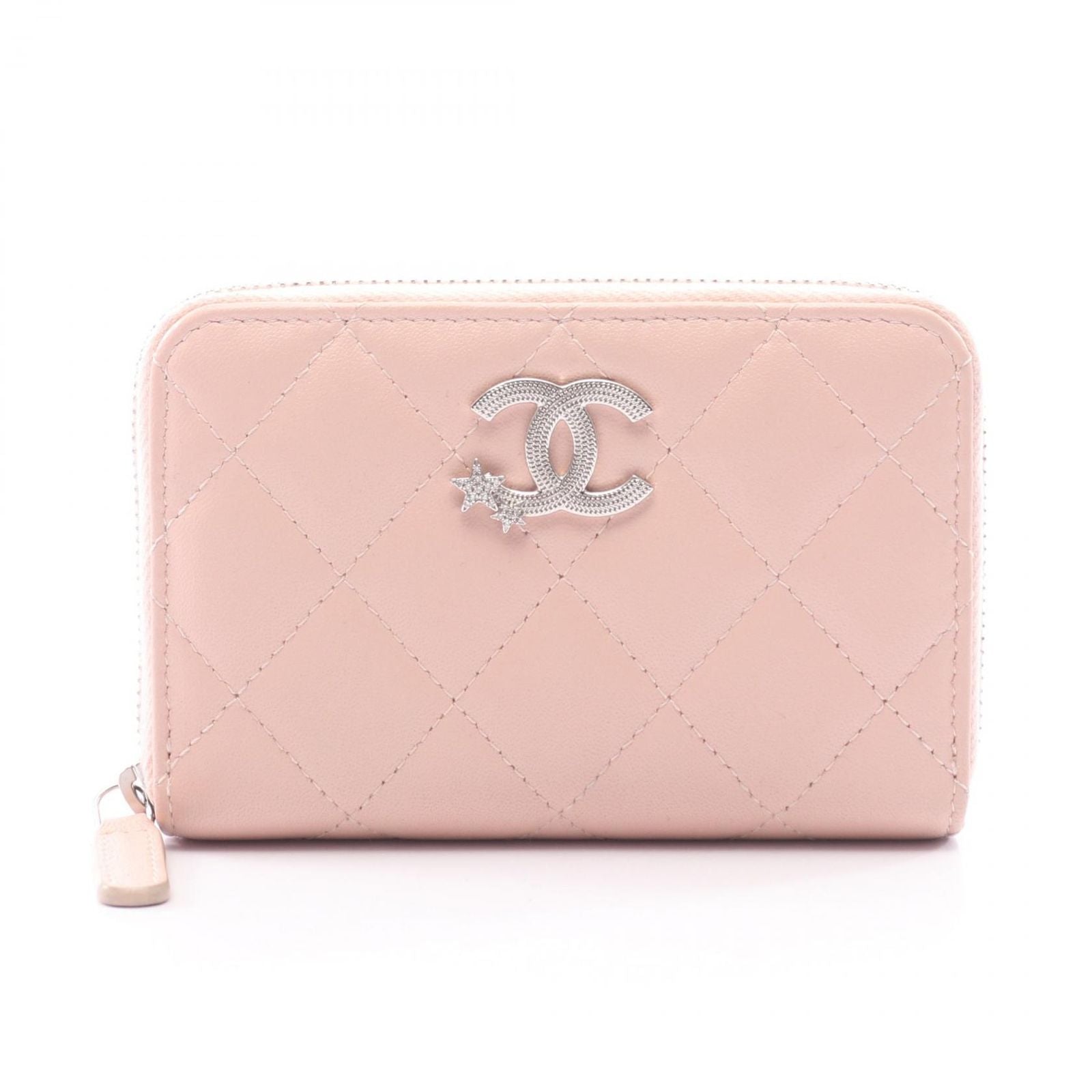 Chanel Round Wallet Quilted CC Logo Star Baby Pink Leather Coco Compact