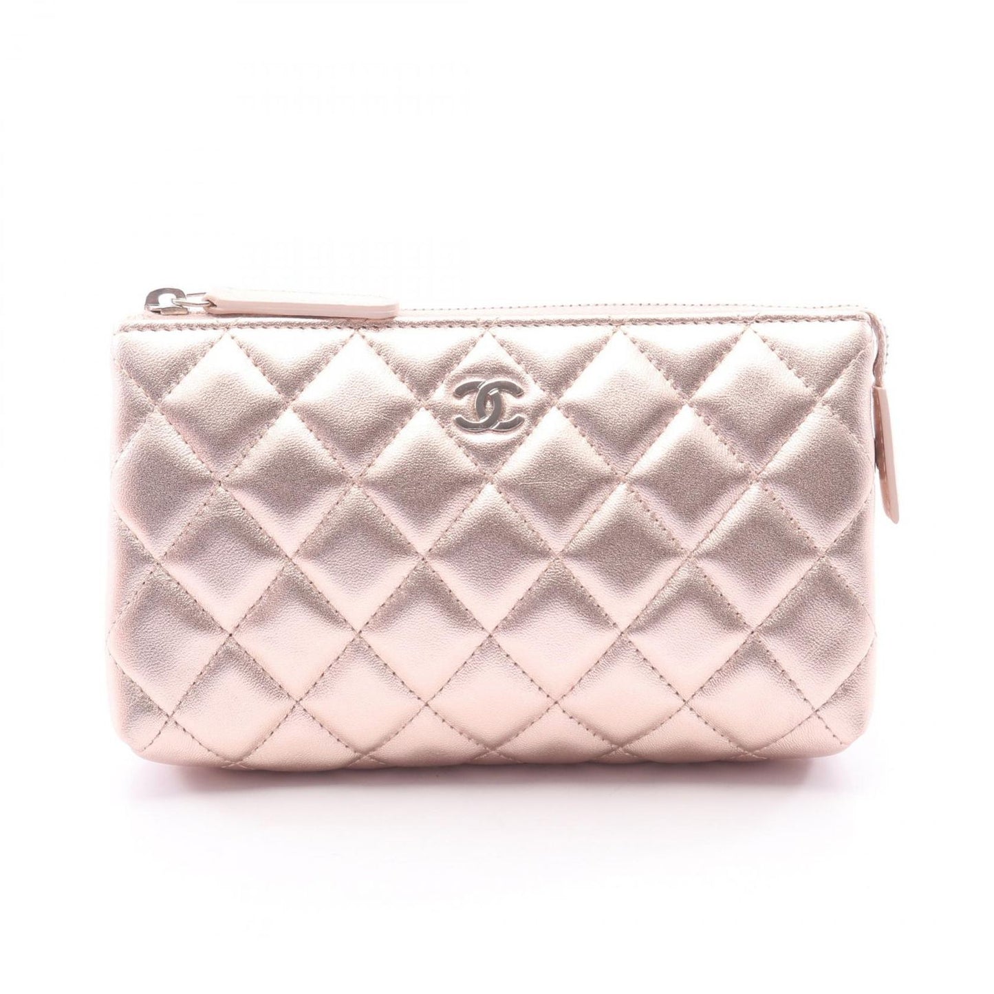 Chanel Pouch Quilted Metallic Rose Gold Lambskin
