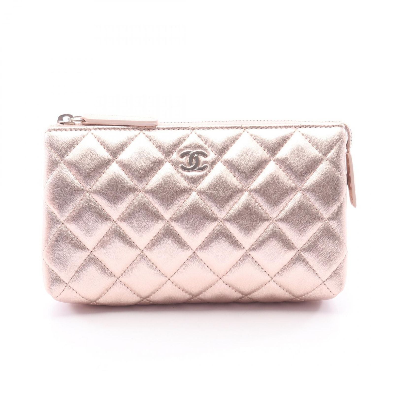 Chanel Pouch Quilted Metallic Rose Gold Lambskin