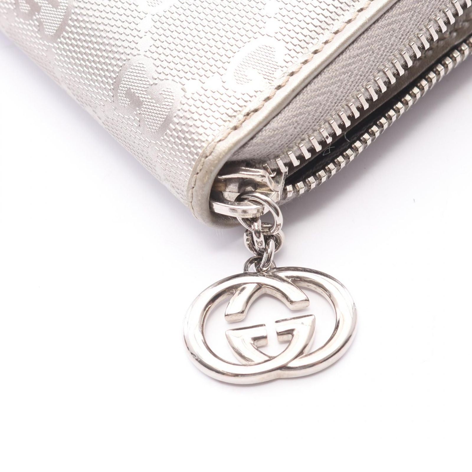 Gucci Round Wallet GG Supreme Silver Leather Guccissima — view 6