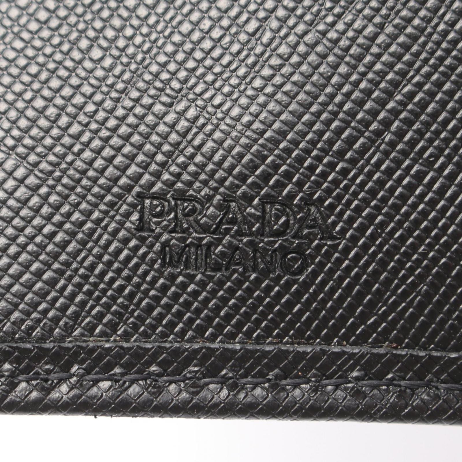 Prada Key Case Triangle Plate 6 Rows Black Saffiano Leather Logo Key Holder — view 4