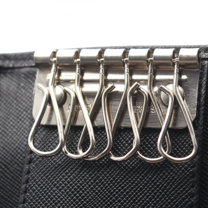 Prada Key Case Triangle Plate 6 Rows Black Saffiano Leather Logo Key Holder — view 8