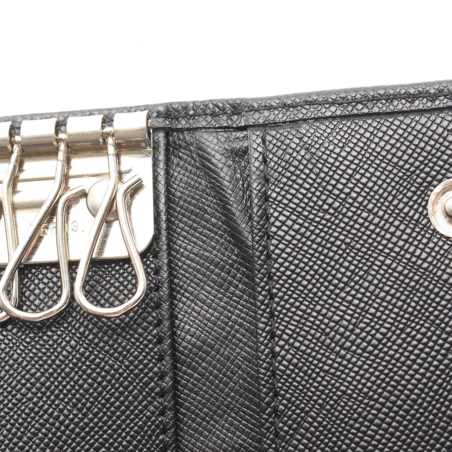 Prada Key Case Triangle Plate 6 Rows Black Saffiano Leather Logo Key Holder — view 7