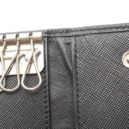 Prada Key Case Triangle Plate 6 Rows Black Saffiano Leather Logo Key Holder — view 7