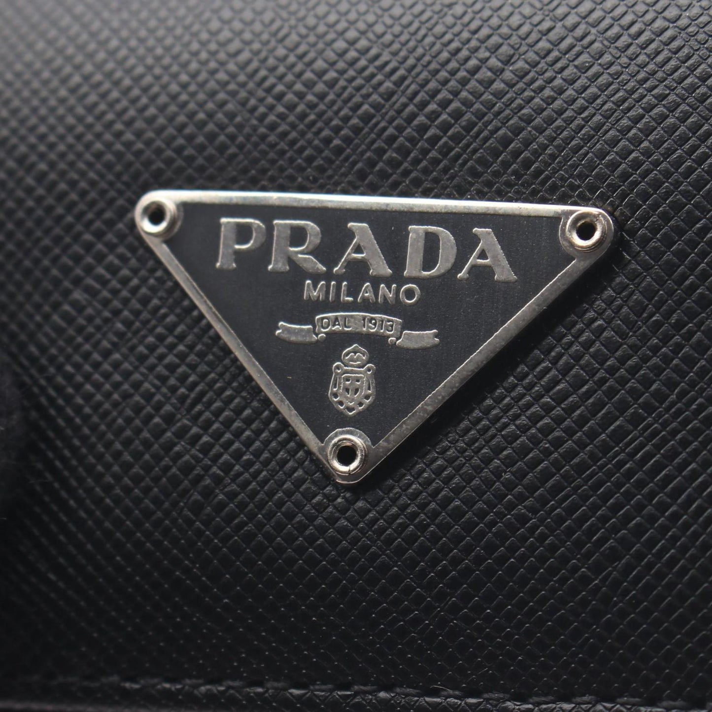Prada Key Case Triangle Plate 6 Rows Black Saffiano Leather Logo Key Holder — view 6