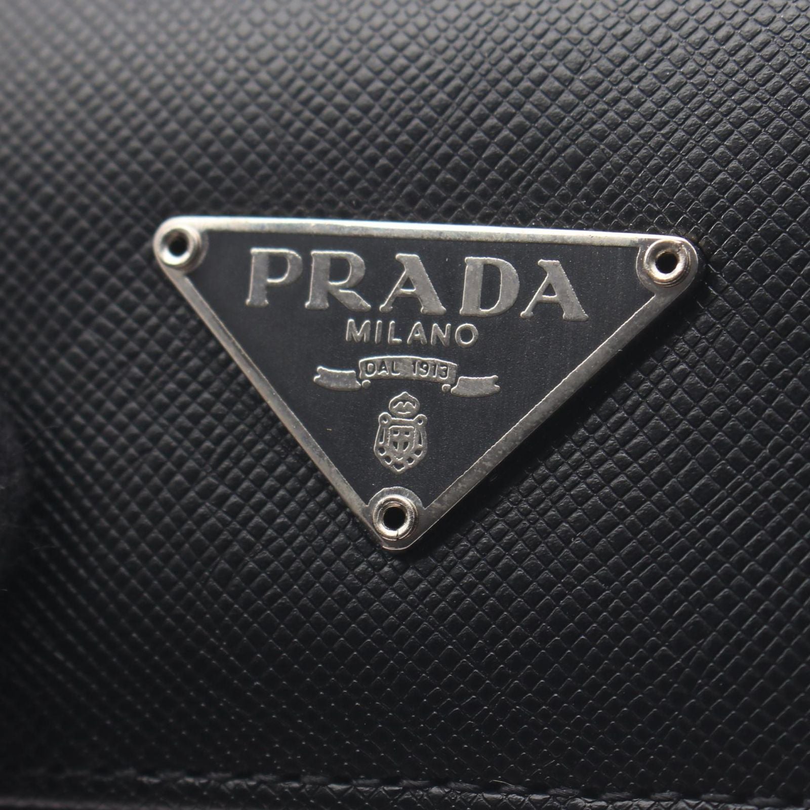 Prada Key Case Triangle Plate 6 Rows Black Saffiano Leather Logo Key Holder — view 6