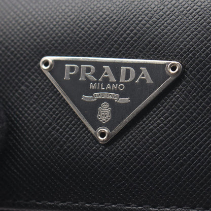 Prada Key Case Triangle Plate 6 Rows Black Saffiano Leather Logo Key Holder — view 6