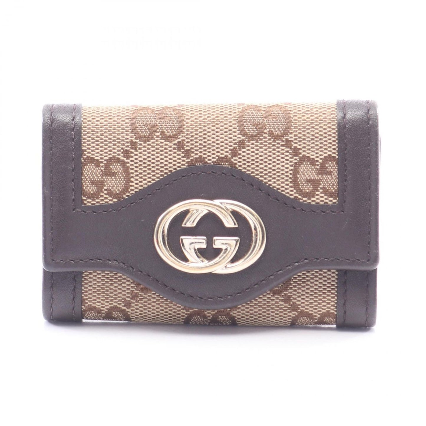 Gucci Key Case Interlocking GG Canvas 6 Rows Beige Dark Brown 6 Key Holder