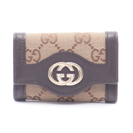 Gucci Key Case Interlocking GG Canvas 6 Rows Beige Dark Brown 6 Key Holder