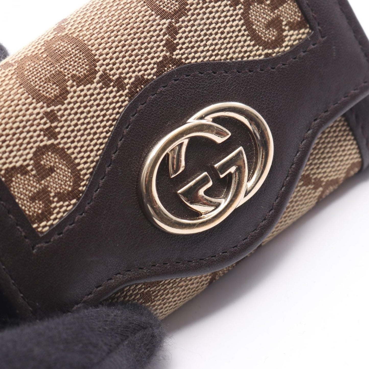 Gucci Key Case Interlocking GG Canvas 6 Rows Beige Dark Brown 6 Key Holder — view 9