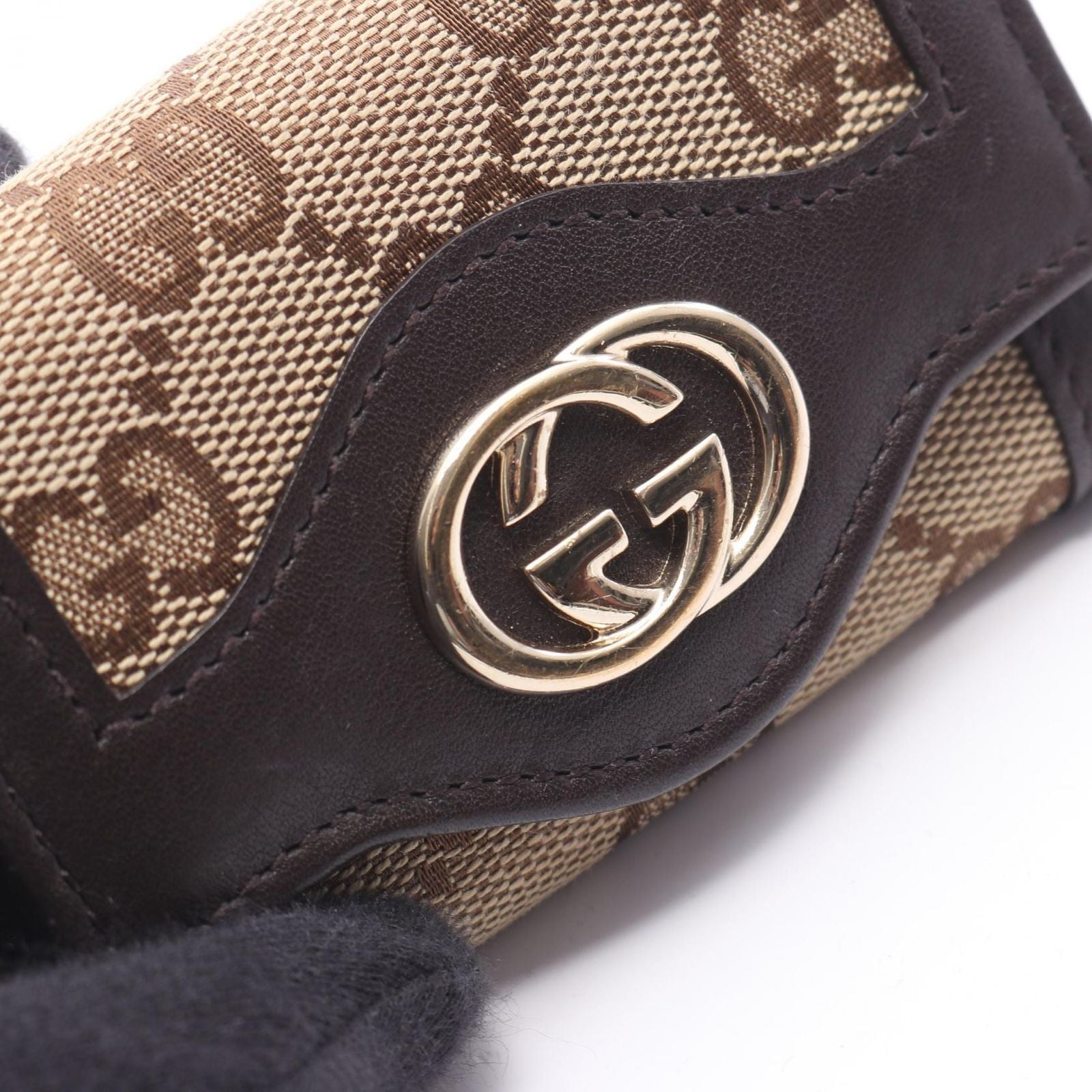 Gucci Key Case Interlocking GG Canvas 6 Rows Beige Dark Brown 6 Key Holder — view 9