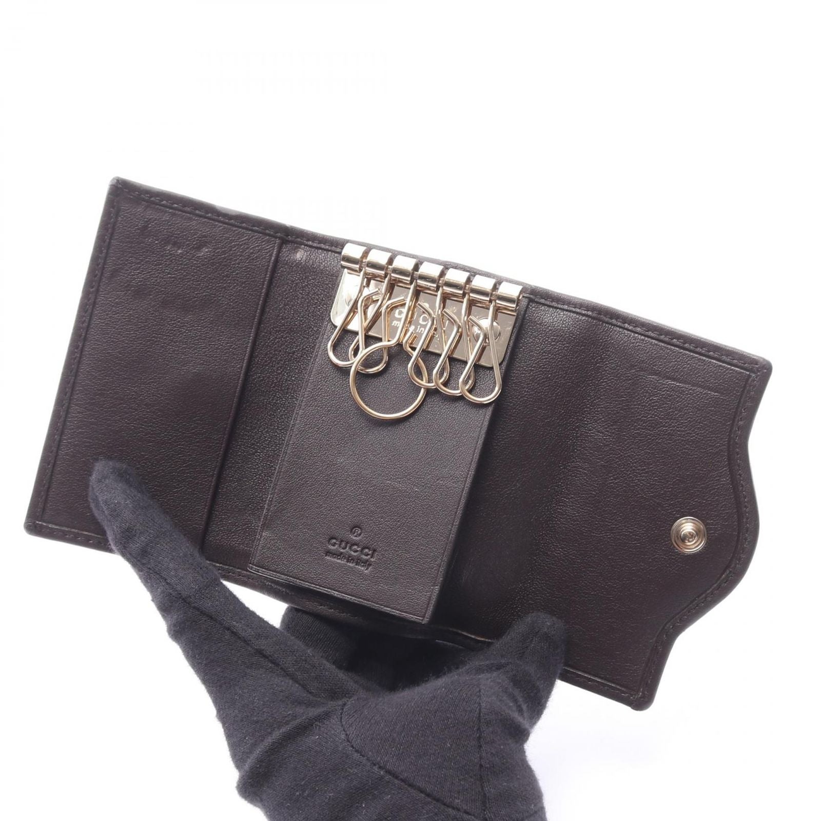 Gucci Key Case Interlocking GG Canvas 6 Rows Beige Dark Brown 6 Key Holder — view 3