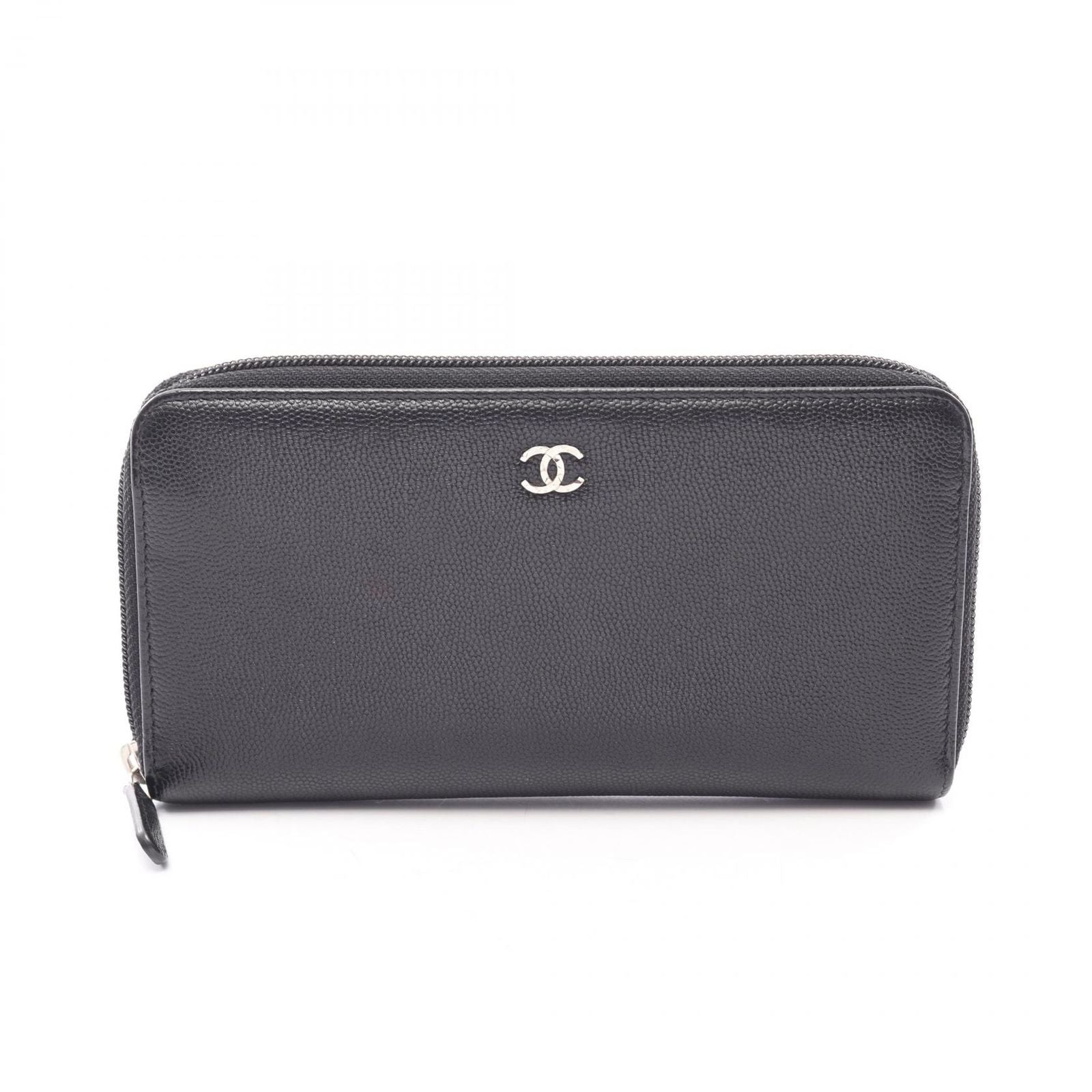 Chanel Round Wallet CC Logo Black Caviar Leather