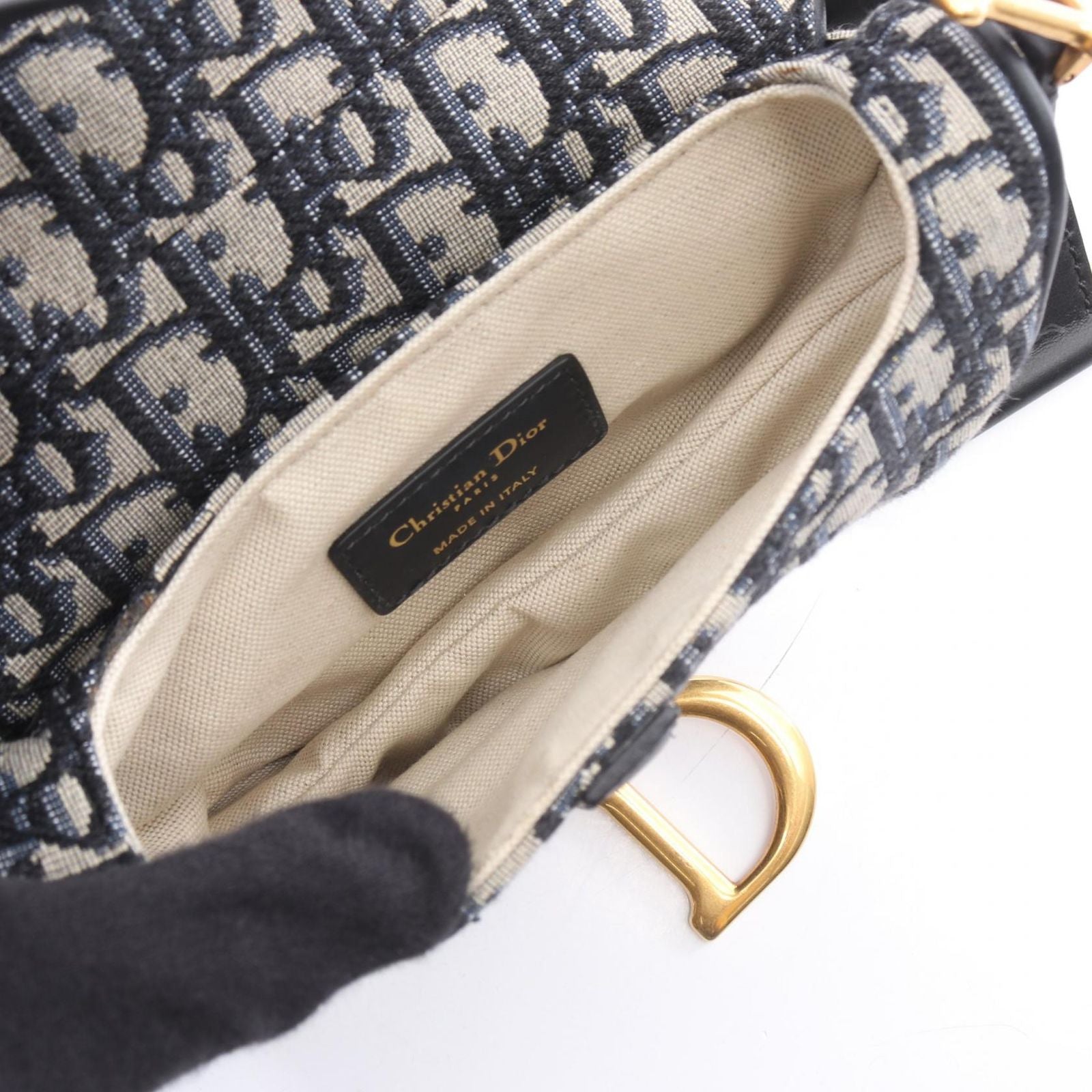 Dior Handbag Saddle Oblique 2-Way Navy Canvas Leather Bag Mini — view 3