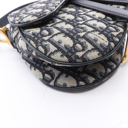Dior Handbag Saddle Oblique 2-Way Navy Canvas Leather Bag Mini — view 5