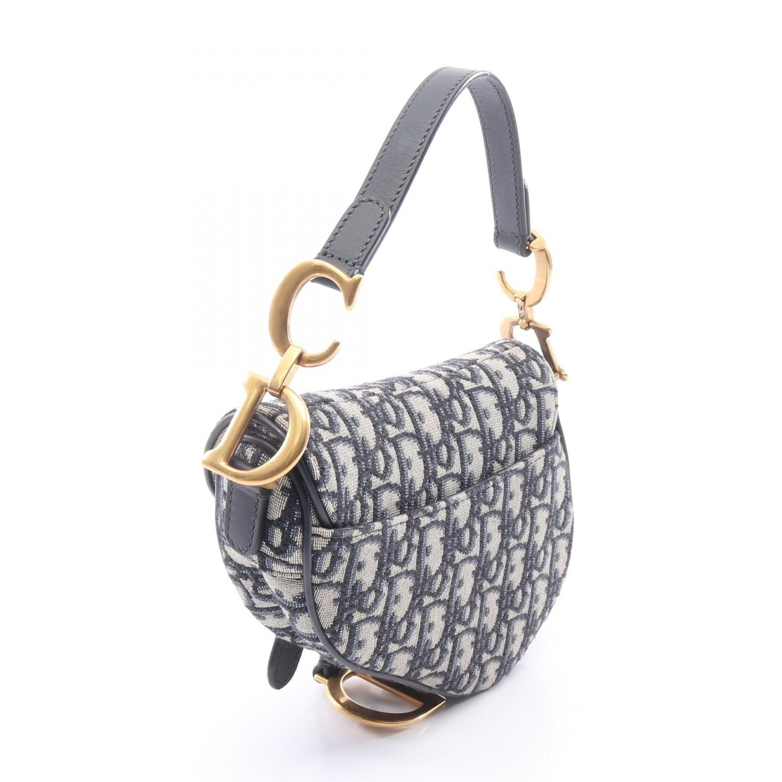 Dior Handbag Saddle Oblique 2-Way Navy Canvas Leather Bag Mini — view 2