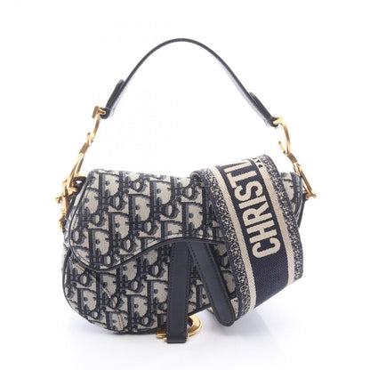Dior Handbag Saddle Oblique 2-Way Navy Canvas Leather Bag Mini