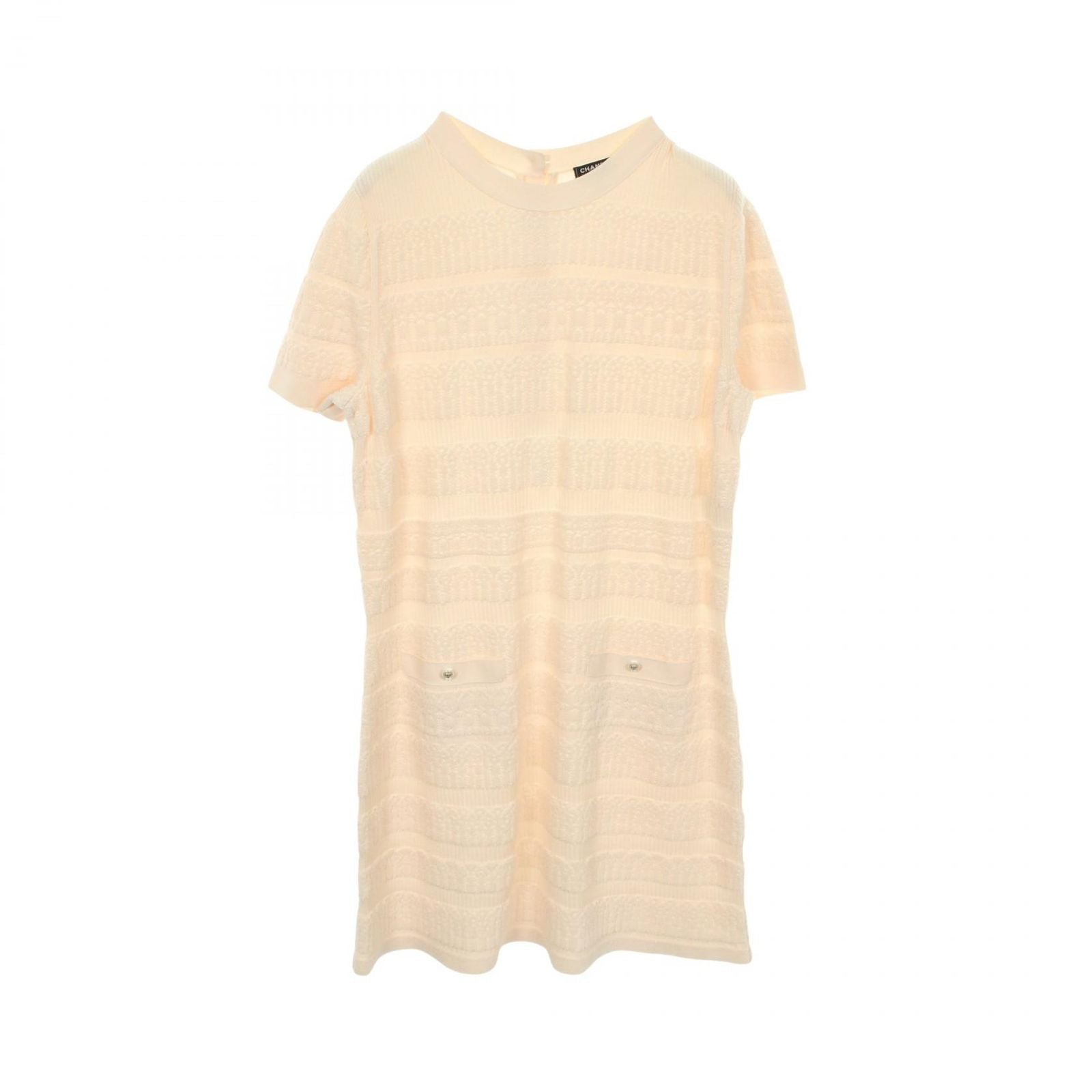 Chanel Dress CC Logo Button White Wool Knit