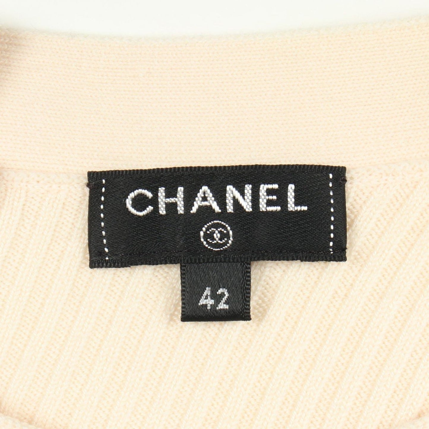 Chanel Dress CC Logo Button White Wool Knit — view 3