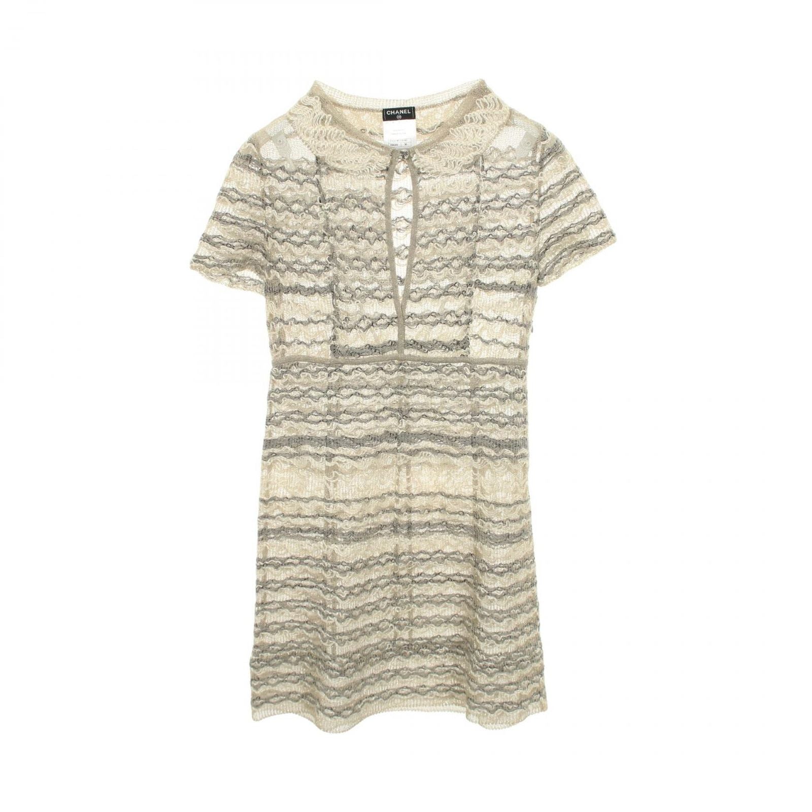 Chanel Dress CC Logo Button Short Sleeve White Fabric Cotton Knit