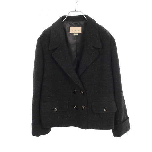 Gucci Double Breasted Tweed Black Jacket