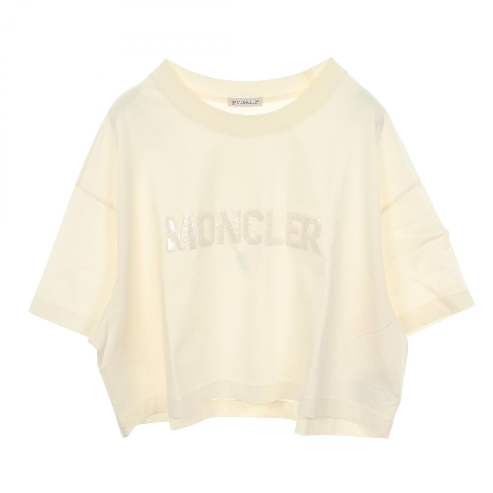 Moncler Short Sleeve T-Shirt Sequin Logo Cropped Cotton