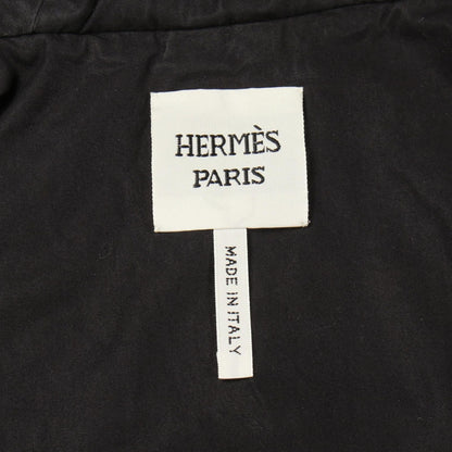 Hermes Series Button Hooded Gilet Brown Leather Coat Vest — view 3