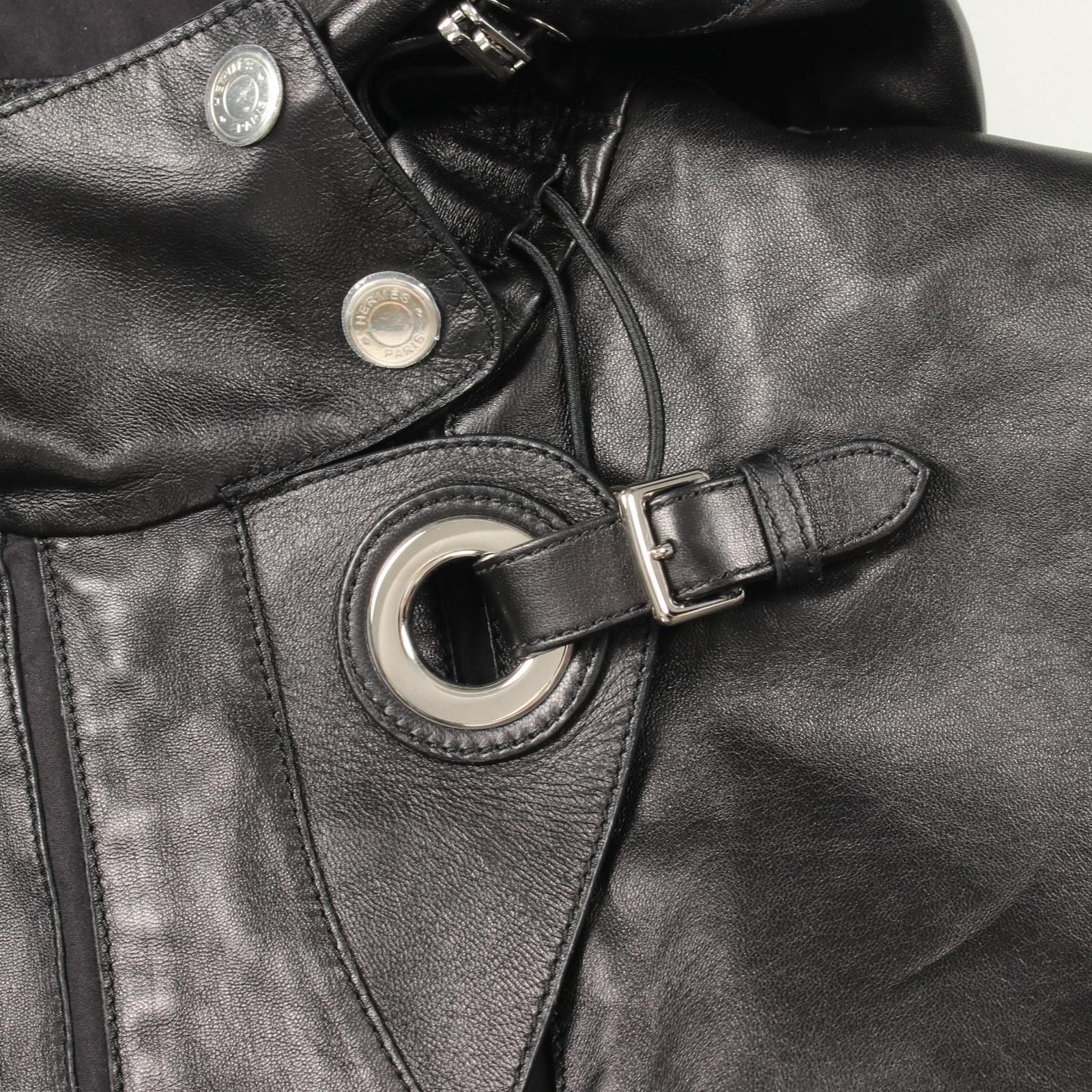 Hermes Series Button Hooded Gilet Brown Leather Coat Vest — view 8