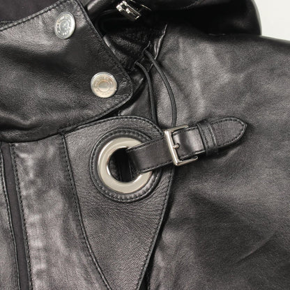 Hermes Series Button Hooded Gilet Brown Leather Coat Vest — view 8