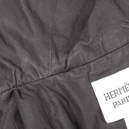 Hermes Series Button Hooded Gilet Brown Leather Coat Vest — view 6
