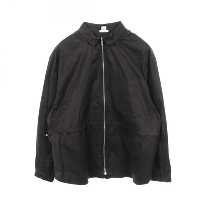 Hermes Blouse Zip Up Ruffle Shirt Black Cotton Jacket