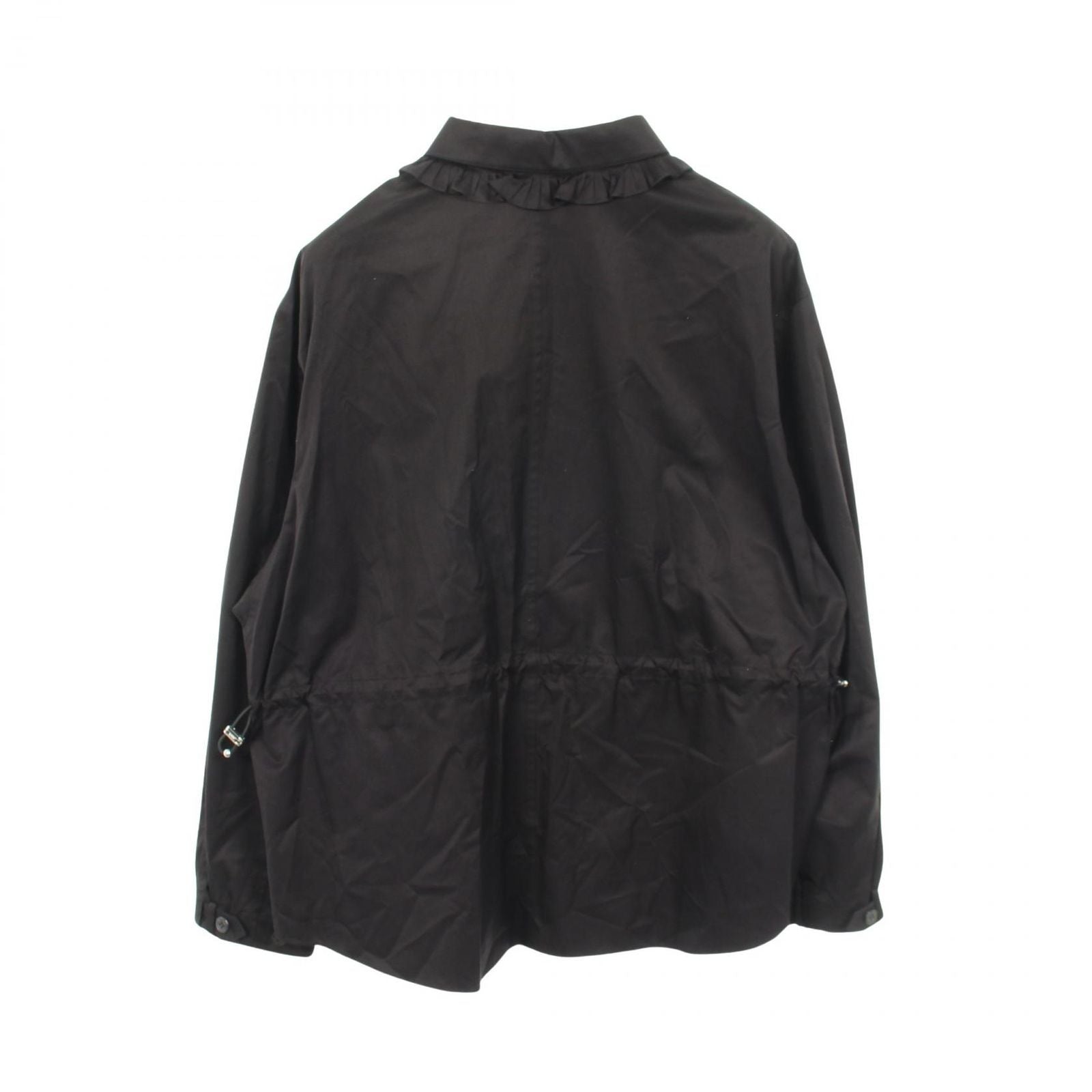 Hermes Blouse Zip Up Ruffle Shirt Black Cotton Jacket — view 2