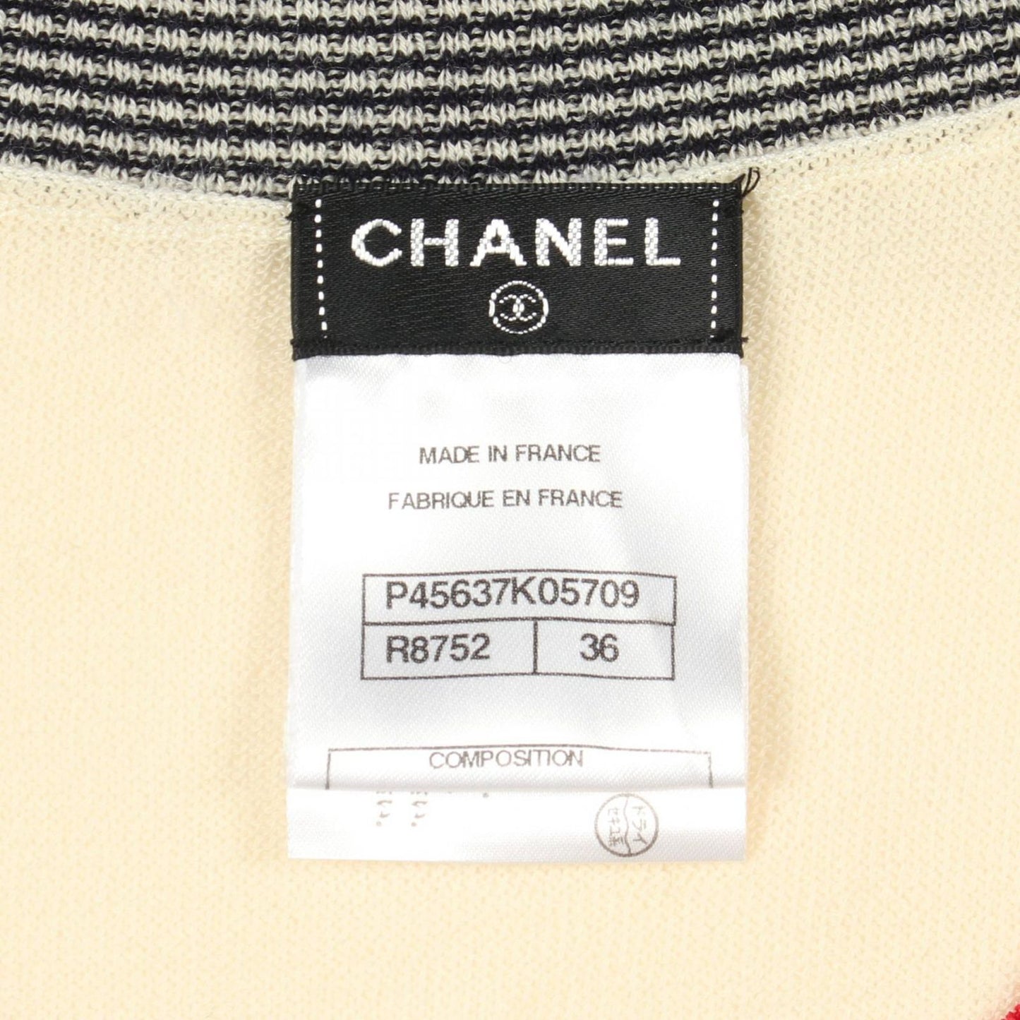 Chanel Knit CC Logo Striped Neck Wool Cotton Sweater — view 3