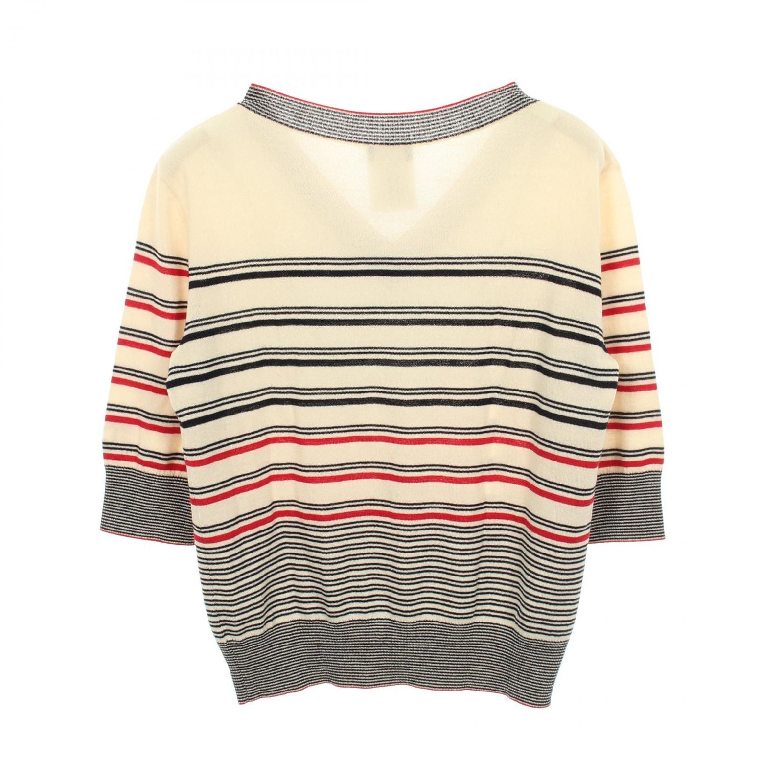 Chanel Knit CC Logo Striped Neck Wool Cotton Sweater — view 2