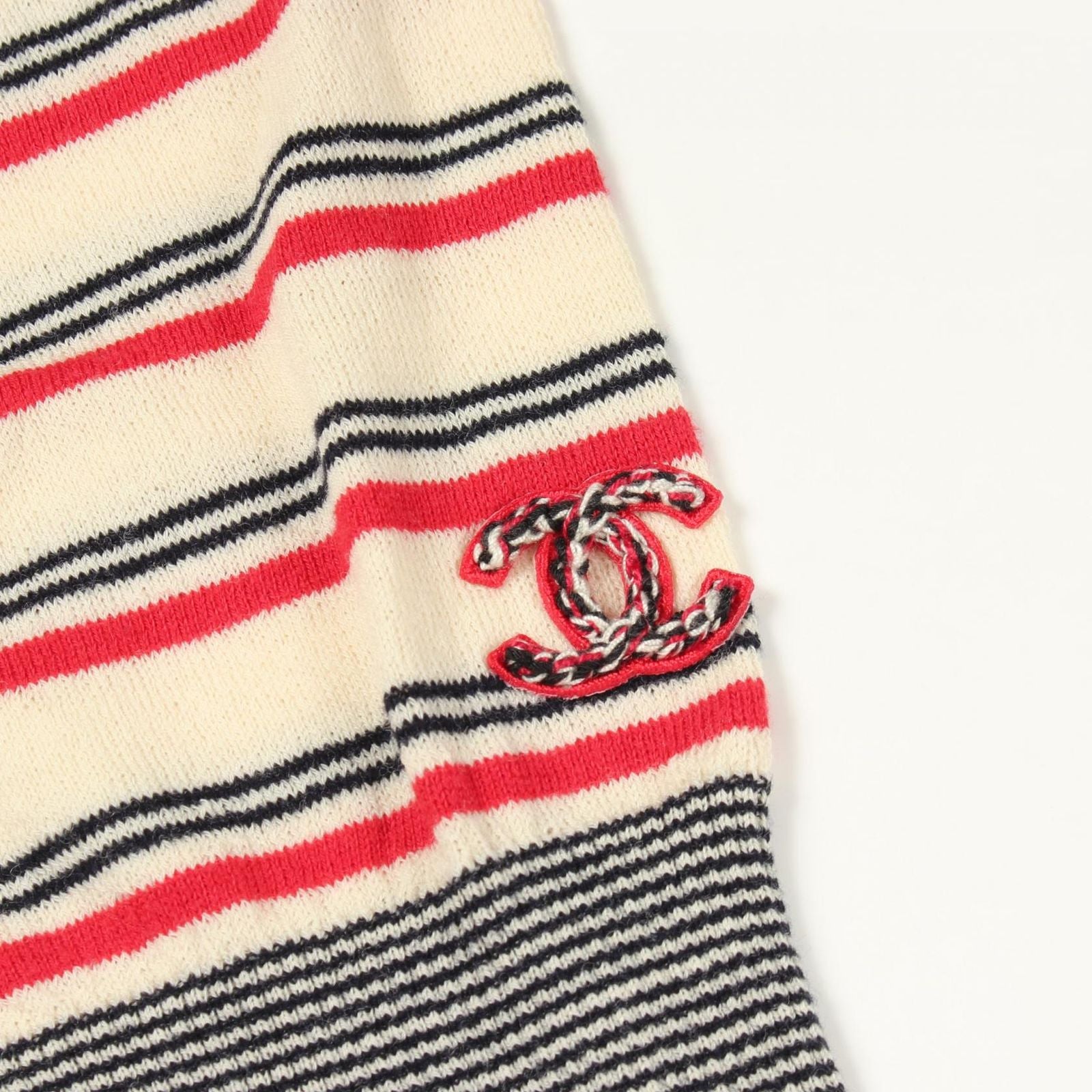 Chanel Knit CC Logo Striped Neck Wool Cotton Sweater — view 6