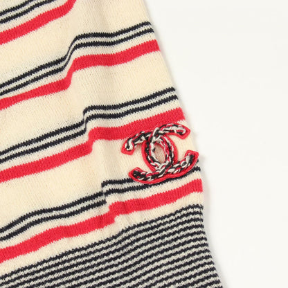 Chanel Knit CC Logo Striped Neck Wool Cotton Sweater — view 6