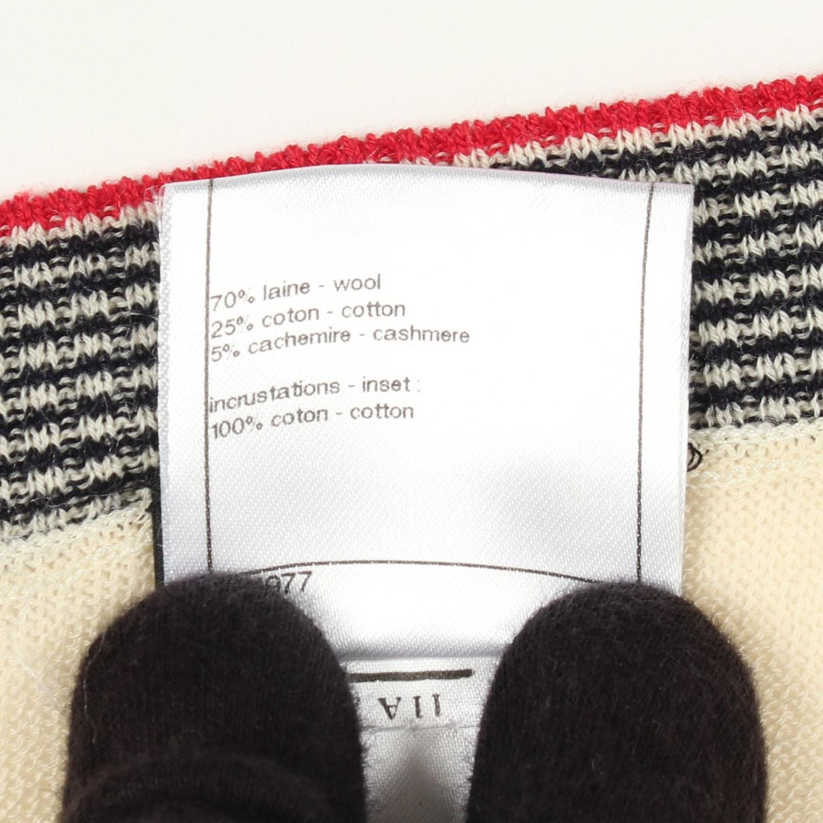 Chanel Knit CC Logo Striped Neck Wool Cotton Sweater — view 4