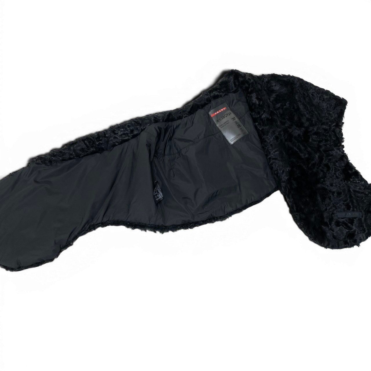 Prada Prda Calgum Lamb Pocono Fur Poncho Large Shawl Black Scarf — view 3