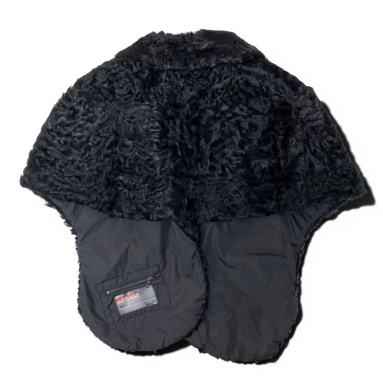 Prada Prda Calgum Lamb Pocono Fur Poncho Large Shawl Black Scarf — view 2