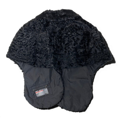 Prada Prda Calgum Lamb Pocono Fur Poncho Large Shawl Black Scarf — view 2