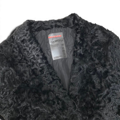 Prada Prda Calgum Lamb Pocono Fur Poncho Large Shawl Black Scarf — view 5