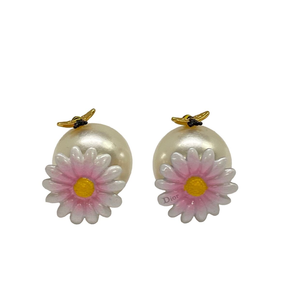 Dior Earrings Tribal Daisy White Pink Multi Bee Flower
