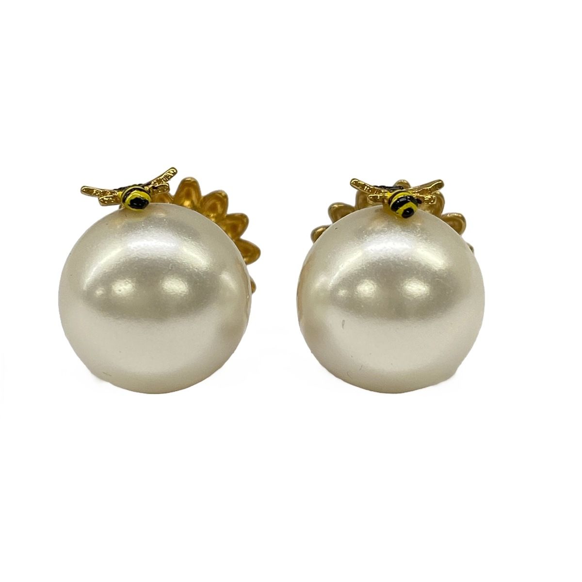 Dior Earrings Tribal Daisy White Pink Multi Bee Flower — view 2