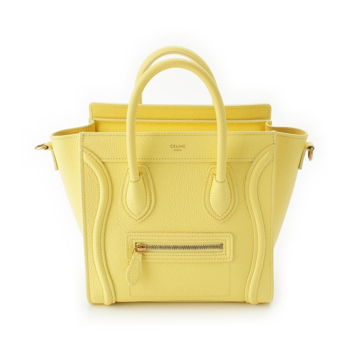Celine Luggage Nano Drummed Calfskin Leather 2-Way Shoulder Handbag Yellow