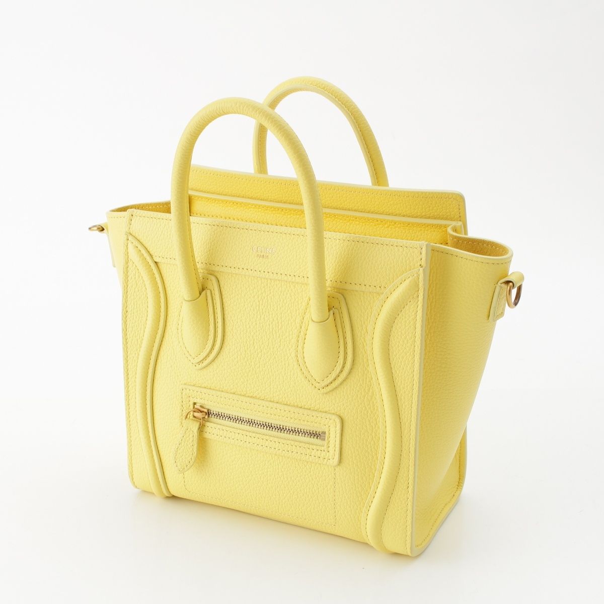 Celine Luggage Nano Drummed Calfskin Leather 2-Way Shoulder Handbag Yellow — view 2