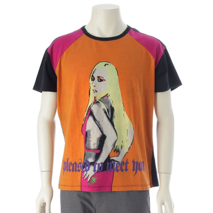 Versace Donatella Graphic Print Short Sleeve T-Shirt Top Orange Black 56
